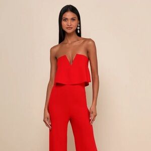 Lulus Power of Love Red Strapless Jumpsuit